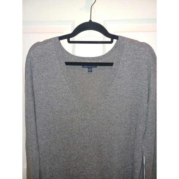 American Eagle V Neck Pullover Knit Sweater Womens L Gray Longsleeve Lightweight - Picture 2 of 5